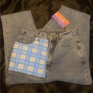 SHEIN Denim with Blue and White Checkered Accent